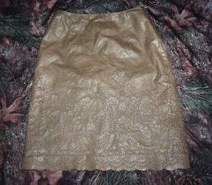 Vtg. CARLISLE Genuine Leather skirt with cut out and beads Olive to Beige Size 6 - Picture 1 of 9