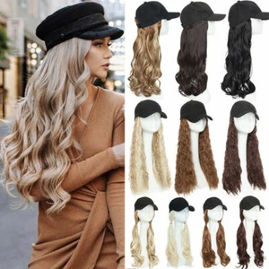 100% Real Thick Baseball Cap Hair Extensions Hat Full Head Long Curly as Human - Picture 1 of 26