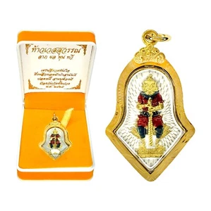 Thao Wessuwan Giant God Talisman Thai Amulet Sacred Magic Pendant Gold Case - Picture 1 of 10