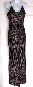 Betsy&Adam Women's Black/Rose Glitter Print Long Evening Gown Dress Size 4 - Picture 1 of 11