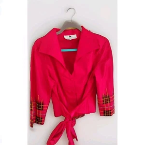 Marisa Baratelli Thai Silk Gold Cropped Evening Jacket Blazer Size12 Red - Picture 1 of 5