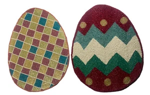 Easter Egg Beaded Placemats Handcrafted Set of 4 Multicolored 14"x11" Check Dots - Picture 1 of 8