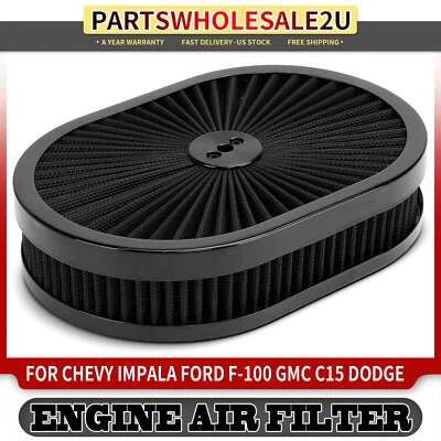 1x 12" X 2" Oval Black Air Cleaner Kit for Chevy Impala Ford F-100 GMC C15 Dodge - Image 1 of 4