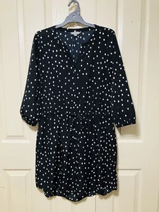 Black White Polka Dot Dress Womens Size 16 Drawstring Waist - Picture 1 of 14