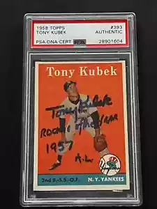 Tony Kubek Signed Autograph ROY Inscription 1958 Topps #393 Yankees PSA DNA - Picture 1 of 2