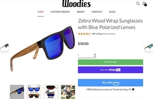 Zebra Wood Sunglasses with Blue Mirror Polarized Lens - Picture 1 of 1