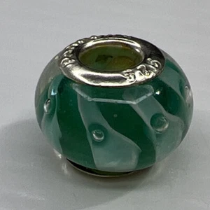925 Sterling Silber Italien Glas Murano Schieber Charm Perle türkis blau gestreift Muschel - Bild 1 von 5