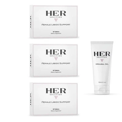 HerSolution Suplemento de Apoyo a la Libido para la Excitación para Mujeres 3 Meses Tabletas + Gel GRATIS Foto 1 de 4