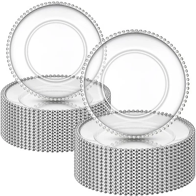 30 Pieces Silver Plastic Beaded Charger Plates 13 Inch Round Dinner Chargers ... - Image 1 of 4