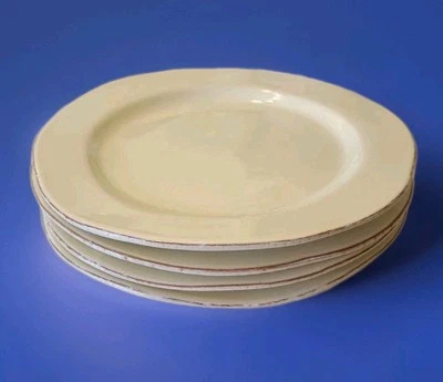 Juego de 4 platos de cena Vietri Cucina Fresca crema con anillo de terracota roja de 12" Foto 1 de 4