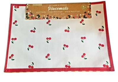 Conjunto de 4 Placemats Fruit Banana Cherries listra reversível indoor outdoor verão - Imagem 1 de 4
