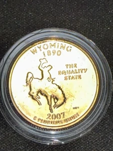 2007 p Uncirculated 24k Gold Plated Washington Quarter Wyoming State Quarter  - Picture 1 of 5