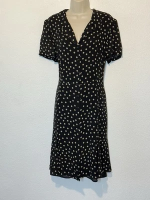 Vestido Dana Buchman Talla 16 Seda Midi Negro Beige Lunares Clásico Carrera Iglesia Foto 1 de 4