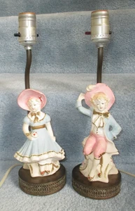 Vintage Pair Victorian Man Woman Figurines Boudoir Lamps Chalkware - Picture 1 of 6