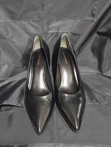 Tory Burch High Heel Pumps Women’s 8 M Black Leather Wood Grain Heel Gold Accent - Picture 1 of 4