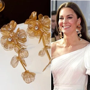 Gold Flower Cascade Long EARRINGS, Zara Style Gloss metal finish Princess Kate - Picture 1 of 8
