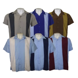 Maximos Men's Retro Classic Two Tone Bowling Casual Dress Shirt Charlie Sheen - Picture 1 of 24