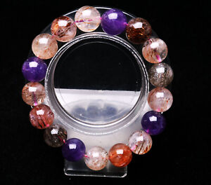 12mm Natural Purple Super 7 Purple Hair Rutilated Crystal Beads Bracelet AAA
