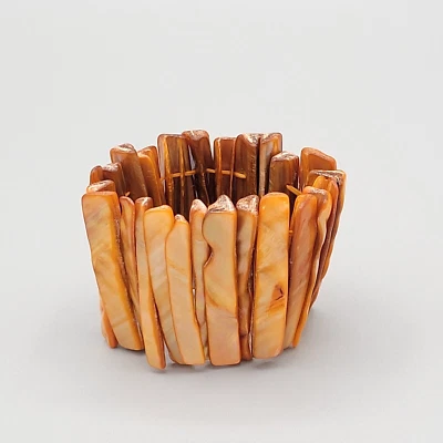 Brazalete ancho de madreperla teñido de naranja para mujer pulsera elástica 6 pulgadas Foto 1 de 4