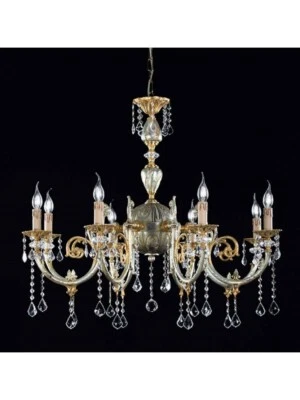 LAMPADARIO IN OTTONE ARGENTO CRISTALLO SWAROVSKI DESIGN CLASSICO  - Immagine 1 di 2