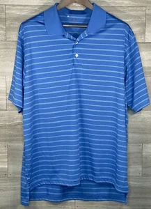 Adidas Golf Polo Mens XL Blue White Striped Short Sleeve Breathable Logo EUC - Picture 1 of 7