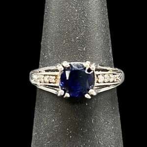Bague saphir bleu femme taille 6 pierre simulée CZ accent argent sterling 925 - Photo 1 sur 8