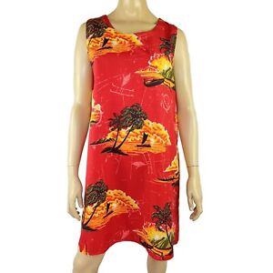 HUALANI vintage dress ladies size 10 12 mini short red Hawaii summer shift 