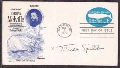 1970 Herman Melville whale Sc U554 FDC signed by Mickey Spillane, Fleetwood - Image 1 of 2