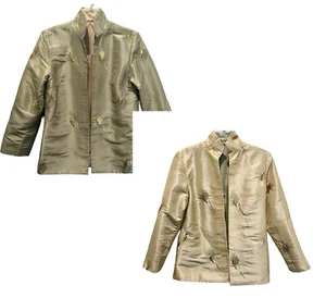 Reversible Green Gold Evening Jacket Embroidered Sequin Flowers Women’s Size S - Picture 1 of 11