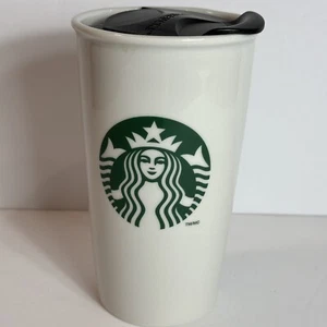 Starbucks 2011 Ceramic Tumbler 12oz White Coffee Travel Cup Mug w/Lid - Picture 1 of 11