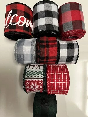 Lot 9 Wired Ribbon 4 Yds Ea Merry Christmas Buffalo Ck Reindeer 2.5 & 1.5” New - Image 1 of 4