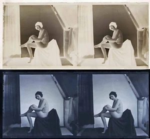 photo NEGATIF verre NU EROTIQUE  c. 1920  / 6 x 13 cm / risque sexy nude 59 - Imagen 1 de 3