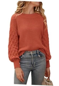 Women's 2024 Winter Pullover Sweater Casual Long Sleeve Crewneck Large Orange - Picture 1 of 7