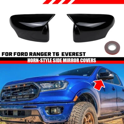 Gloss Black Wing Side Rearview Mirror Covers For Ford Ranger T6 PX 2011-2023 - Image 1 of 4