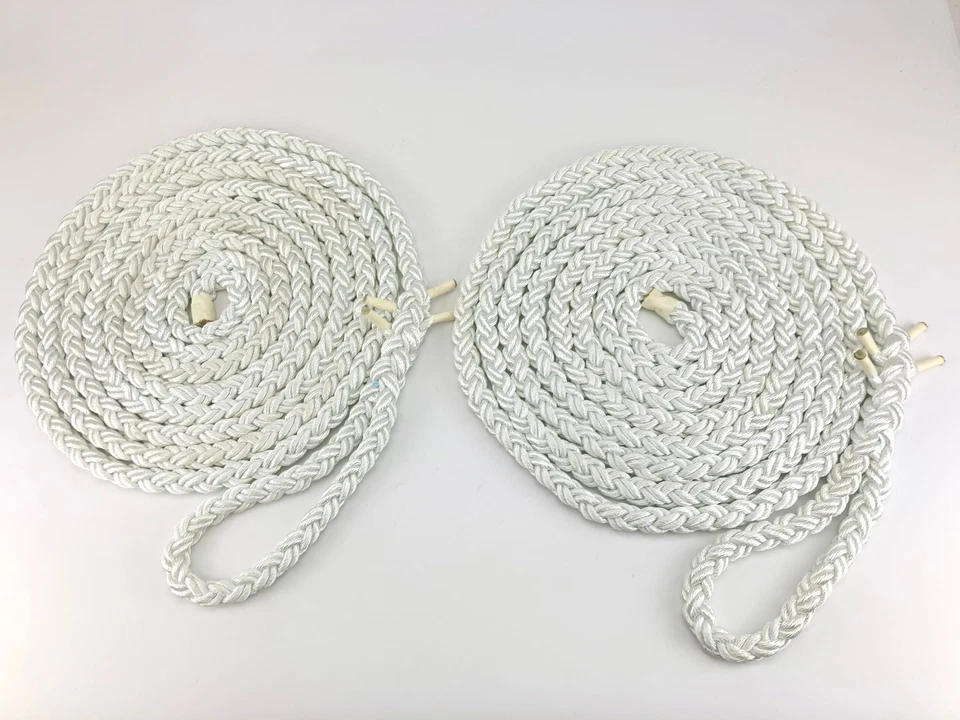 2 x 15 Metres Of 14mm White 8 Strand Nylon Mooring Ropes Lines Sailing Boats - Image 1 of 4