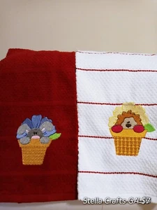 Kitchen towels White/ Red stripes and Red color with a cute embroidery 2 - Picture 1 of 7