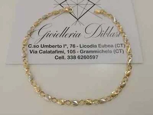 SOLID 18K YELLOW WHITE GOLD BRACELET ALTERNATE 1+1 FLAT LINKS 3/4mm, 8.5 Inches - Picture 1 of 7