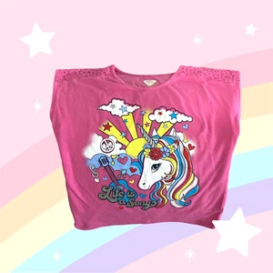 Girls Pink Unicorn Shirt Size 7 Life Is a Song Rainbow Music Hearts Graphic Tee - Picture 1 of 2