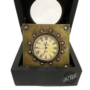 VINTAGE WOODEN DESK TABLE CLOCK BRASS HANDMADE RETRO HOME STUDIO DECOR GFT - Picture 1 of 5