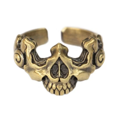 LINSION Rings Brass Half Skull Face Mens Biker Punk Jewelry BR275D US 7~15 - Image 1 of 4