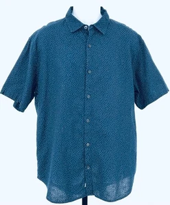 FUNDAMENTAL COAST Men's XL Navy Blue & White Dot Short Sleeve Button Down Shirt - Picture 1 of 11