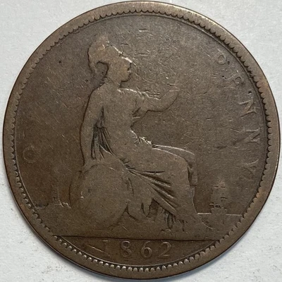 Moeda grande de bronze 1862 Grã-Bretanha Reino Unido - Imagem 1 de 2
