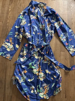 Bata de baño Polo Ralph Lauren L/XL estampado de pez oso con cinturón 100 % algodón unisex nueva con etiquetas Foto 1 de 4