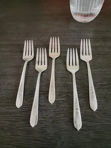 5 Nobility Silver Plate Royal Rose Salad Forks, Oneida, 6-1/4 inch, 1939 - Picture 1 of 4