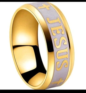 Elegant Titanium Steel Gold Christian Jesus Cross Catholic Crucifix Ring Size 11 - Picture 1 of 1