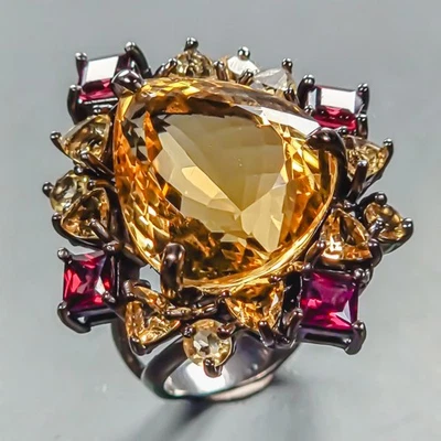 Antique 23 ct Natural Citrine Quartz Ring 925 Sterling Silver Size 8 /R447341 - Image 1 of 4