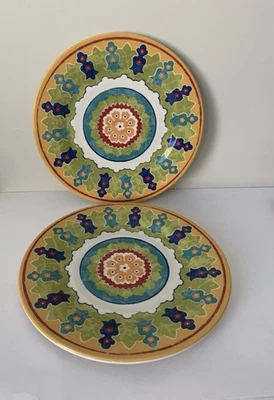 2 Better Homes and Gardens Melamine Dinner Plates Green Blue Yellow Red 10.5” - Image 1 of 4