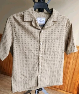 Portuguese Flannel Puckered Seersucker Button Down Camp Shirt Olive S - Picture 1 of 8