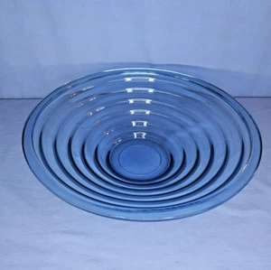 Centro de mesa de vidrio azul cuenco acanalado italiano moderno Richard Lauke Art Deco - Imagen 1 de 9