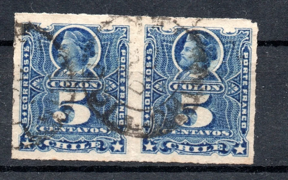 CHILE,  PAREJA DE COLONES RULETEADOS, MATASELLOS DE IQUIQUE  (PM- 03) - Image 1 of 1